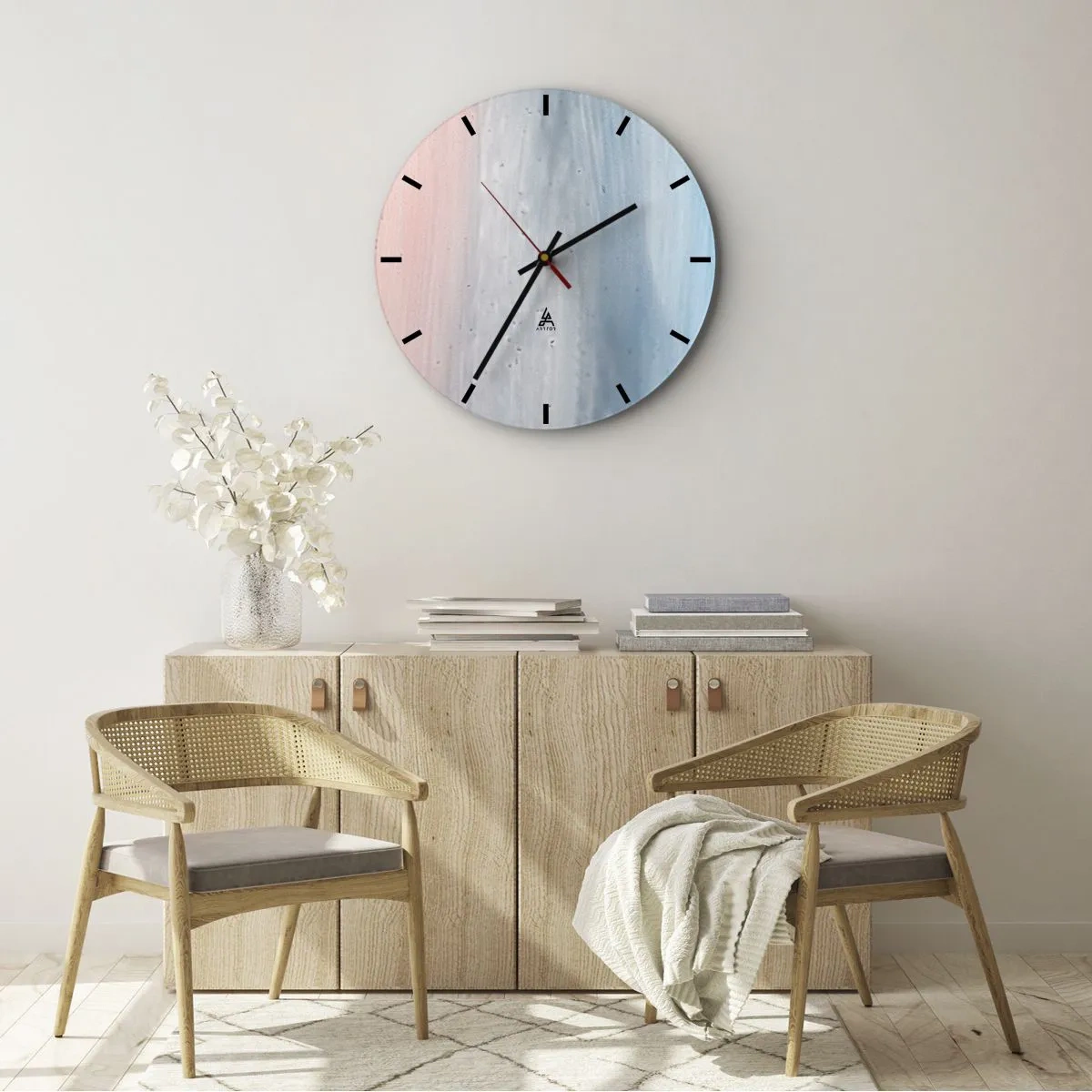 Wanduhr - Glasuhr - Pastellfarben wechseln von Rosa über Grau zu intensivem Blau - 30x30cm - Elemente: Luft - Moderne Wanddekoration für Wohnzimmer, Küche und Schlafzimmer ARTTOR