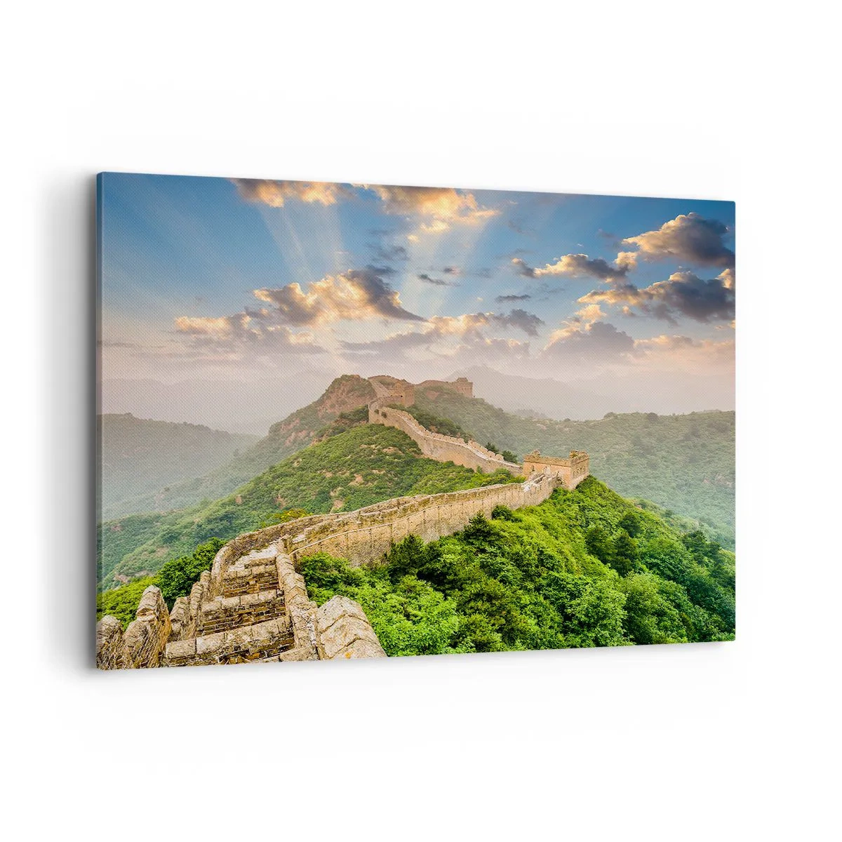 Bild auf Leinwand - Leinwandbild - Die Chinesische Mauer im Sonnenlicht in einer malerischen Landschaft - 100x70cm - Ewige Größe - Moderne Wanddekoration für Wohnzimmer und Schlafzimmer ARTTOR