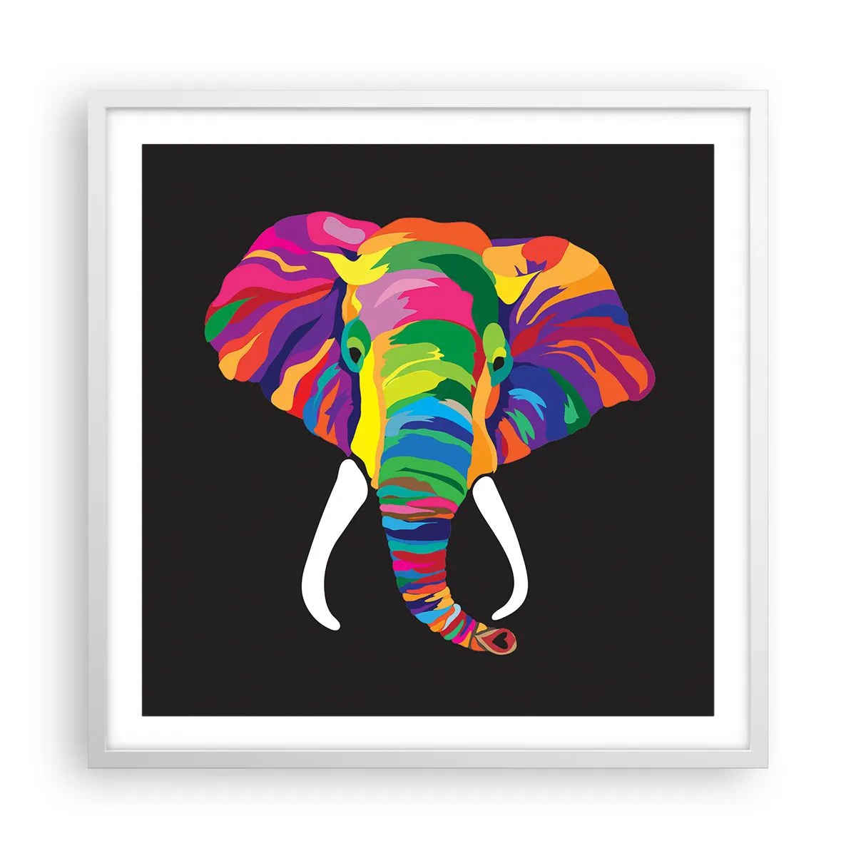 Poster in einem weißen Rahmen - Der Elefant, der es liebte, im Regenbogen zu baden - 60x60 cm