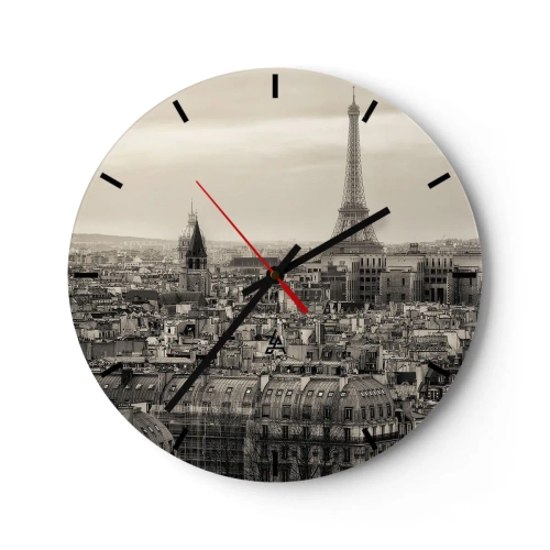 Wanduhr - Glasuhr - Panoramablick auf Paris mit dem Eiffelturm - 30x30cm - Über den Dächern von Paris - Moderne Wanddekoration für Wohnzimmer, Küche und Schlafzimmer ARTTOR