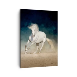 Bild auf Leinwand - Leinwandbild - Ein weißes Pferd galoppiert vor einem verschwommenen Himmel - 50x70cm - Freiheit in ihrem reinen Zustand - Moderne Wanddekoration für Wohnzimmer und Schlafzimmer ARTTOR