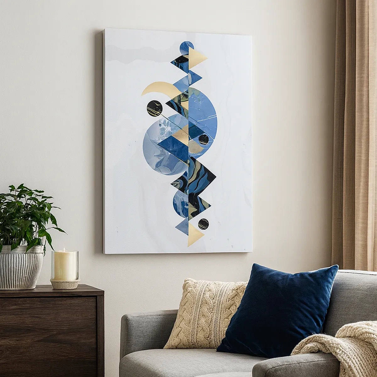 Bild auf Leinwand - Leinwandbild - Abstrakte geometrische Muster mit Bergmotiven - 50x70cm - Geometrische Landschaft - Moderne Wanddekoration für Wohnzimmer und Schlafzimmer ARTTOR