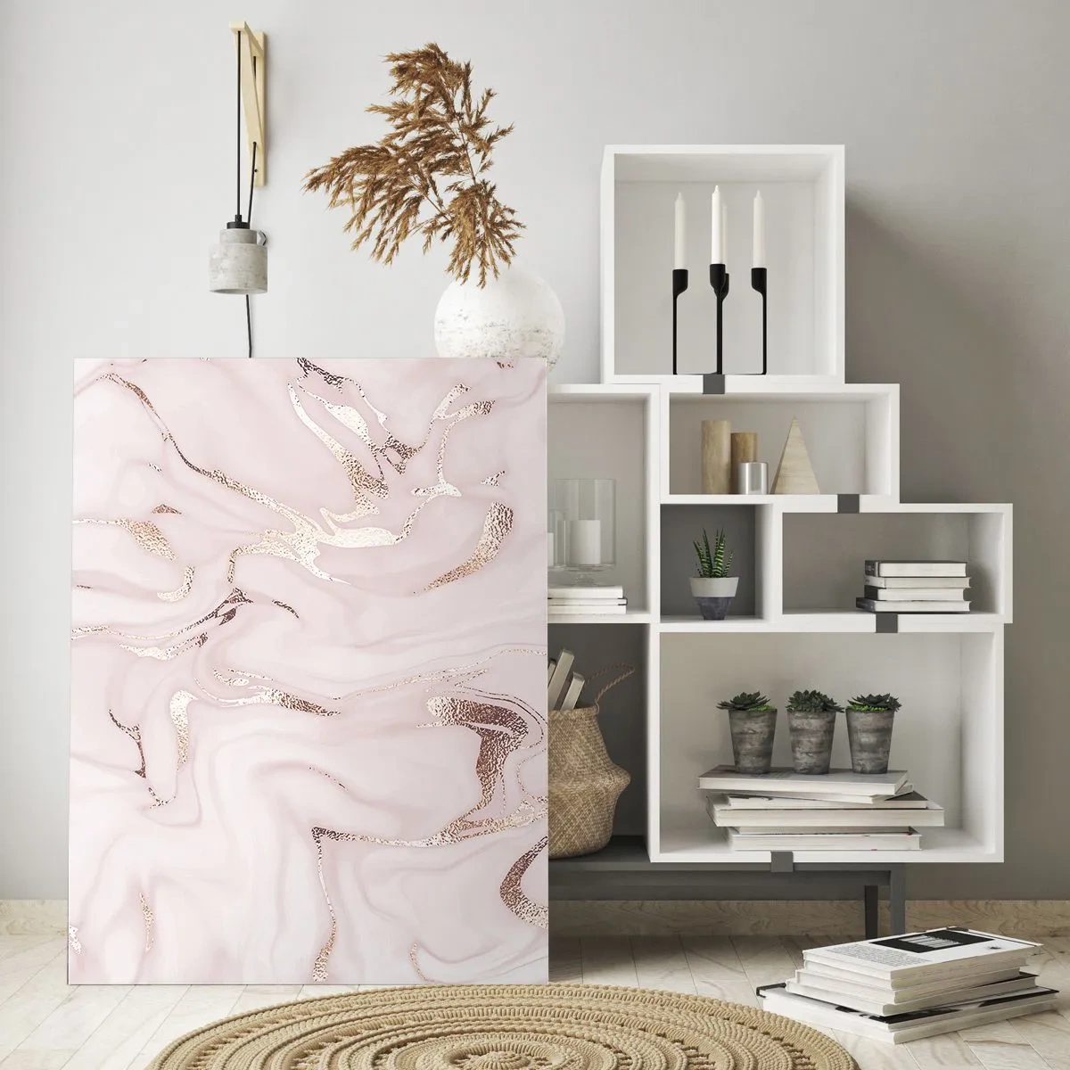 Glasbild - Bild auf glas - Abstraktes Marmormuster in Roségold - 50x70cm - In einem rosa Schal - Moderne Wanddekoration für Wohnzimmer und Schlafzimmer ARTTOR
