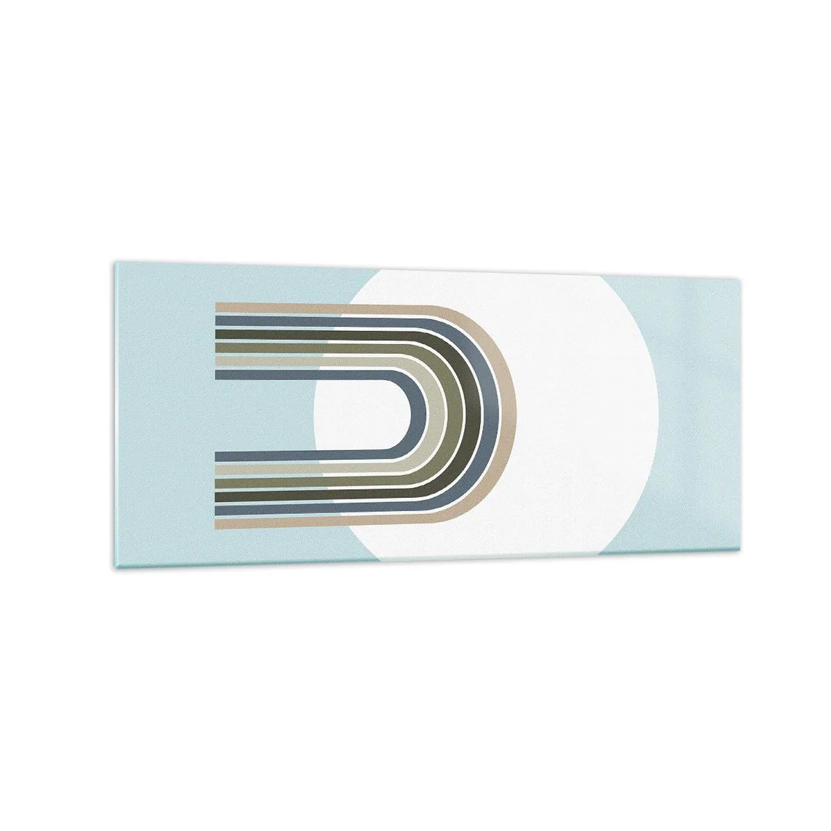 Glasbild - Bild auf glas - Eine minimalistische Komposition mit einem Kreis und Linien auf pastellfarbenem Hintergrund. - 120x50cm - Unwiderstehliche Anziehungskraft - Moderne Wanddekoration für Wohnzimmer und Schlafzimmer ARTTOR