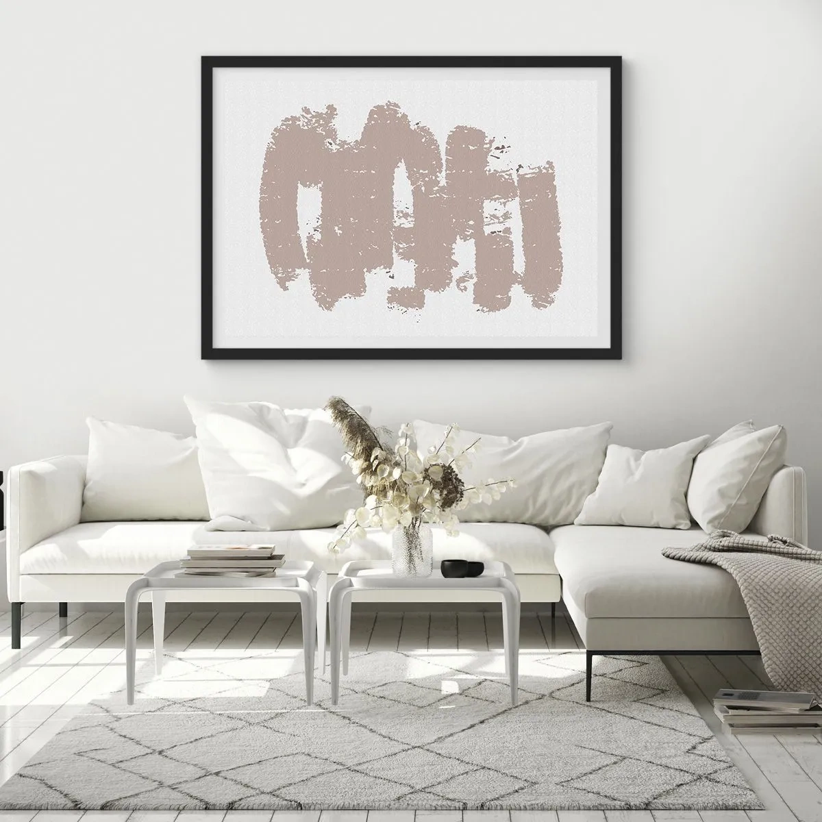 Poster in einem schwarzem Rahmen - Abstraktion in zartem Rosa - 91x61 cm