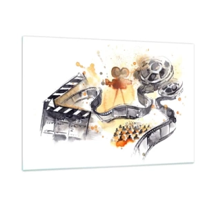 Glasbild - Bild auf glas - Filmstreifen und Kamera in kunstvoller Komposition - 120x80cm - Im Land der Träume - Moderne Wanddekoration für Wohnzimmer und Schlafzimmer ARTTOR