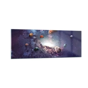 Glasbild - Bild auf glas - Planeten in einer Galaxie mit einem Nebel im Hintergrund - 140x50cm - Solar-Tanz-System - Moderne Wanddekoration für Wohnzimmer und Schlafzimmer ARTTOR