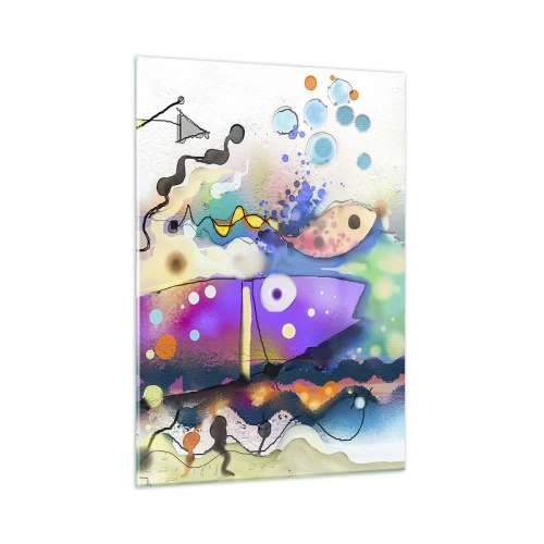 Glasbild - Bild auf glas - Abstrakte Komposition mit bunten Formen und Linien - 50x70cm - Es fehlen die Worte! - Moderne Wanddekoration für Wohnzimmer und Schlafzimmer ARTTOR