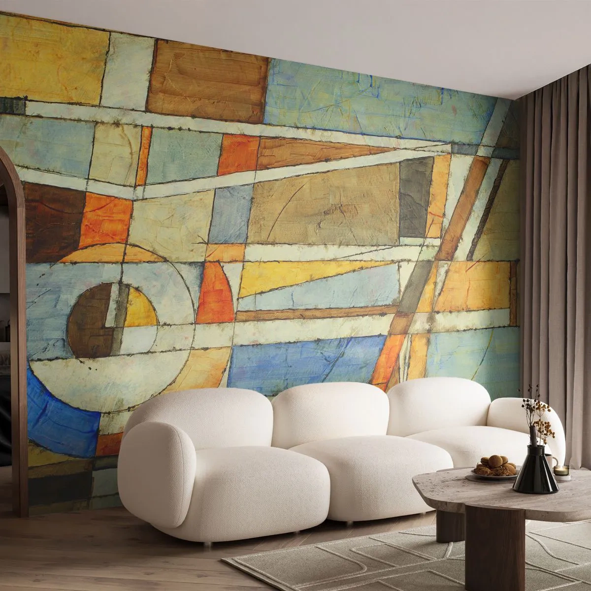 Fototapete Premium Sand - Abstrakte geometrische Komposition in warmen Farben - 100x70cm - Kubismus auf der Baustelle - Moderne Wanddekoration für Wohnzimmer und Schlafzimmer ARTTOR