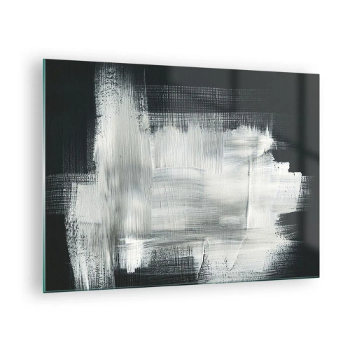 Glasbild - Bild auf glas - Minimalistische Abstraktion in Schwarzweiß - 70x50cm - Vertikal und horizontal gewebt - Moderne Wanddekoration für Wohnzimmer und Schlafzimmer ARTTOR