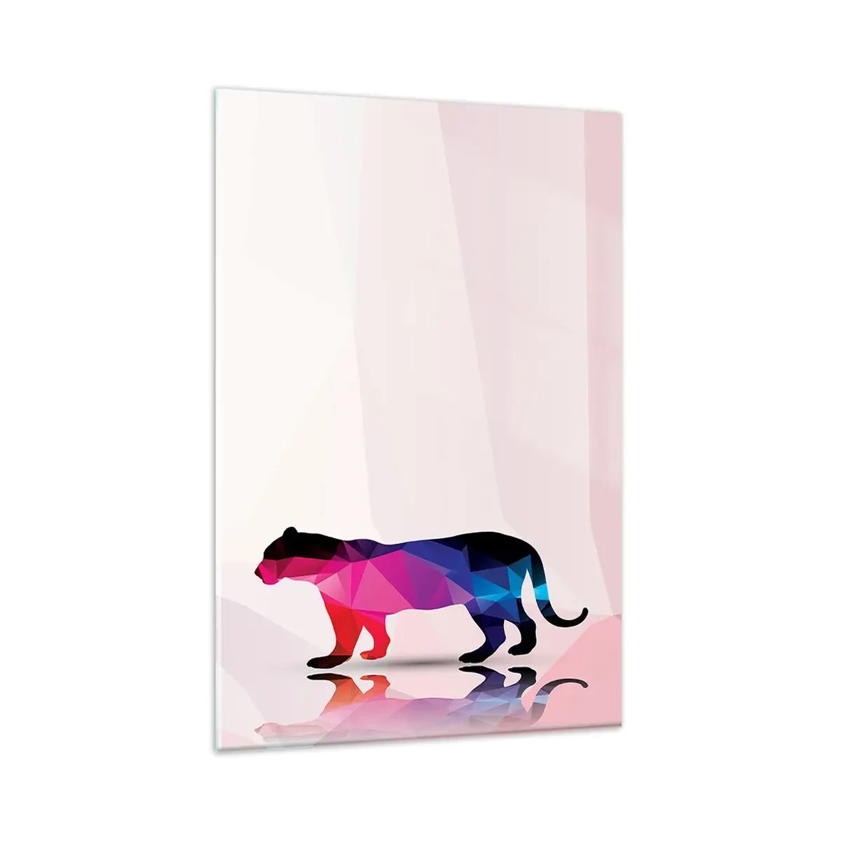Glasbild - Bild auf glas - Geometrische Panther-Silhouette in Rosa- und Blautönen - 80x120cm - Diment Panther - Moderne Wanddekoration für Wohnzimmer und Schlafzimmer ARTTOR