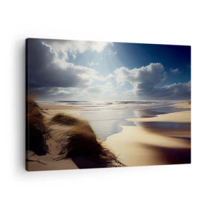 Bild auf Leinwand - Leinwandbild - Ein wilder Strand mit Dünen und blauem Himmel - 70x50cm - Strand, wilder Strand - Moderne Wanddekoration für Wohnzimmer und Schlafzimmer ARTTOR