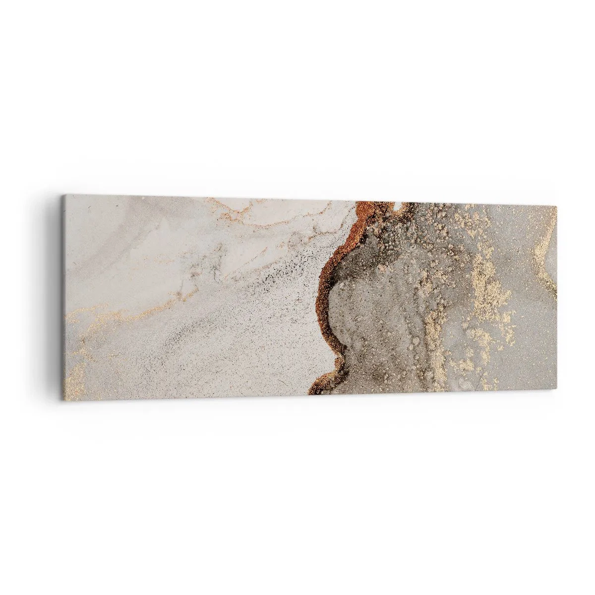 Bild auf Leinwand - Leinwandbild - Abstraktes Motiv mit Gold- und Grautönen - 140x50cm - An der Grenze der Farben - Moderne Wanddekoration für Wohnzimmer und Schlafzimmer ARTTOR