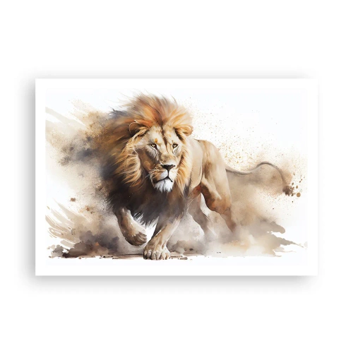 Poster - Ein dynamisches Porträt eines Löwen in natürlichen Farben. - 100x70cm - Der König zog um - Moderne Wanddekoration für Wohnzimmer und Schlafzimmer ARTTOR