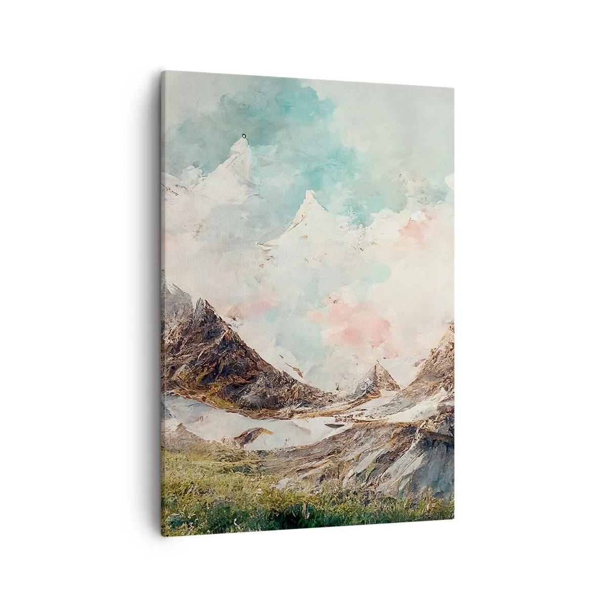 Bild auf Leinwand - Leinwandbild - Malerische Berge mit pastellfarbenem Himmel - 50x70cm - Felsklingen - Moderne Wanddekoration für Wohnzimmer und Schlafzimmer ARTTOR