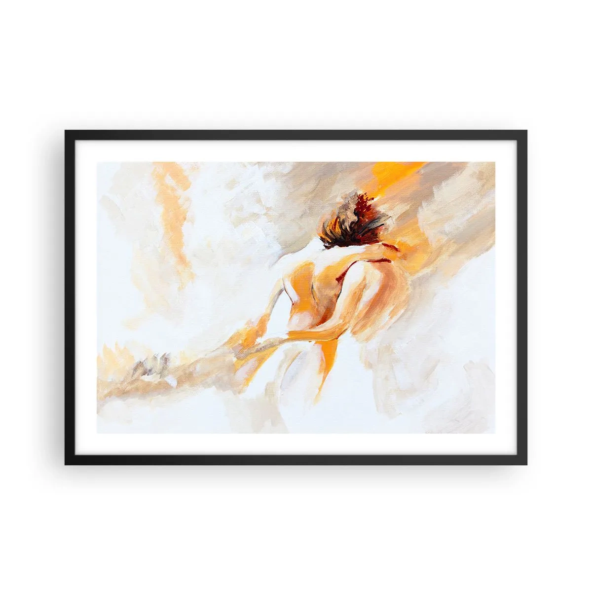 Poster in einem schwarzem Rahmen - Abstrakte Szene einer romantischen Umarmung - 70x50cm - Am Himmel der Nähe - Moderne Wanddekoration für Wohnzimmer und Schlafzimmer ARTTOR