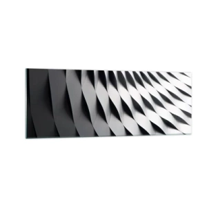 Glasbild - Bild auf glas - Abstraktes geometrisches Muster in Schwarz-Weiß-Tönen - 140x50cm - Auf der Oberfläche der Wellen - Moderne Wanddekoration für Wohnzimmer und Schlafzimmer ARTTOR