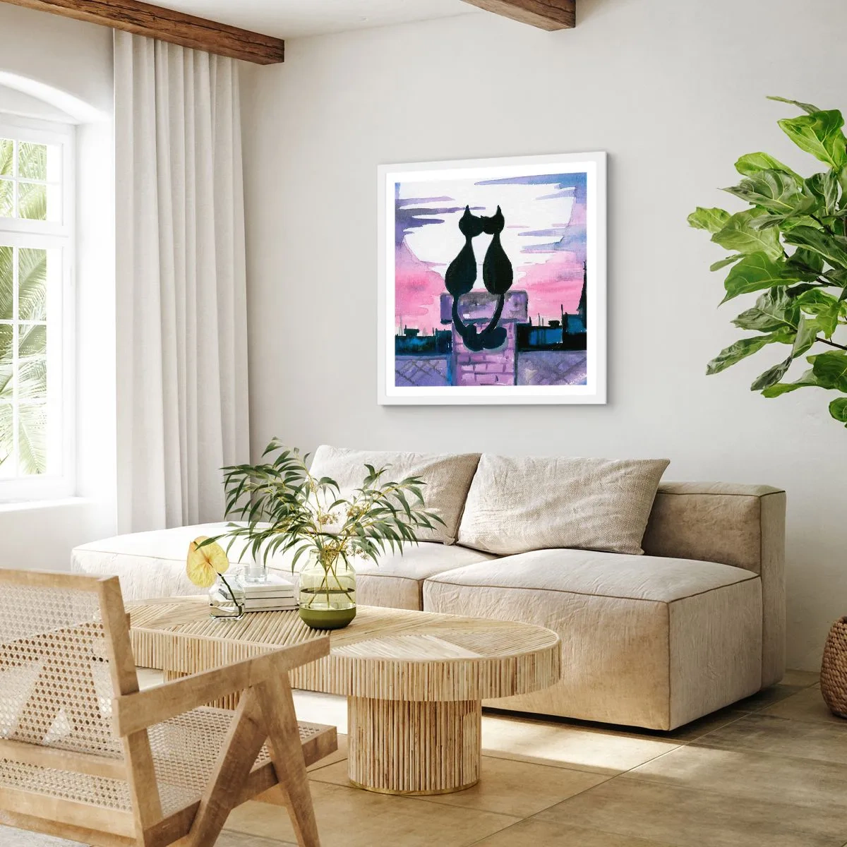 Poster in einem weißen Rahmen - Rendez-vous unter dem Mond - 60x60 cm