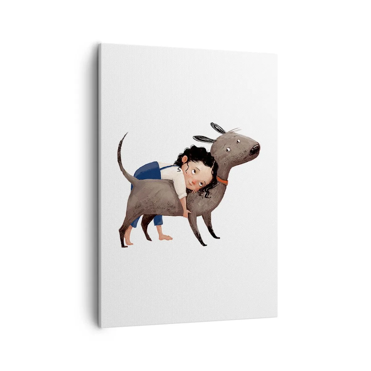 Bild auf Leinwand - Leinwandbild - Cartoonartige Illustration eines Kindes, das einen Hund umarmt - 50x70cm - Beste Freunde - Moderne Wanddekoration für Wohnzimmer und Schlafzimmer ARTTOR