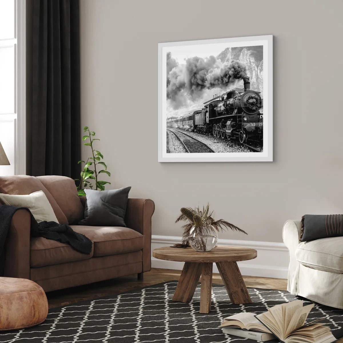 Poster in einem weißen Rahmen - Steht am Bahnhof ... - 40x40 cm