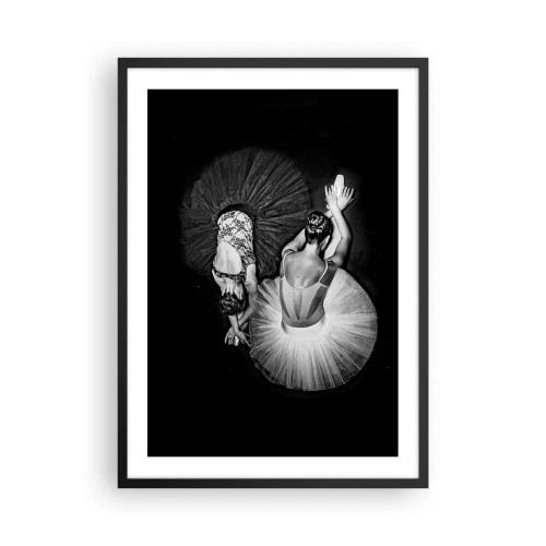 Poster in einem schwarzem Rahmen - Ballerinas in einer Schwarz-Weiß-Aufnahme von oben gesehen - 50x70cm - Jin und Jang – perfekte Balance - Moderne Wanddekoration für Wohnzimmer und Schlafzimmer ARTTOR