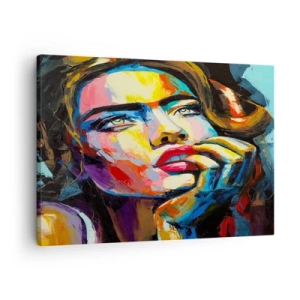 Bild auf Leinwand - Leinwandbild - Farbenfrohes Frauenporträt im expressionistischen Stil - 70x50cm - Träume fliegen am Himmel wie Vögel - Moderne Wanddekoration für Wohnzimmer und Schlafzimmer ARTTOR