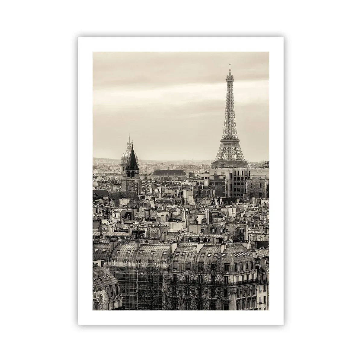 Poster - Panorama von Paris mit dem Eiffelturm in Sepiatönen - 50x70cm - Über den Dächern von Paris - Moderne Wanddekoration für Wohnzimmer und Schlafzimmer ARTTOR