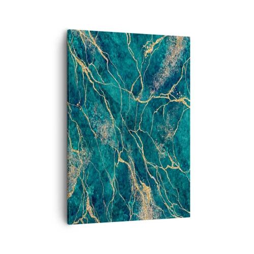 Bild auf Leinwand - Leinwandbild - Strukturiertes Marmormuster in Türkis- und Goldtönen - 50x70cm - Goldmine - Moderne Wanddekoration für Wohnzimmer und Schlafzimmer ARTTOR