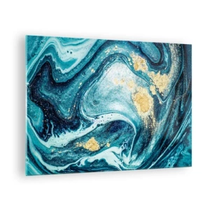 Glasbild - Bild auf glas - Abstrakte Wirbel in Türkis- und Goldtönen - 70x50cm - Blauer Wirbel - Moderne Wanddekoration für Wohnzimmer und Schlafzimmer ARTTOR
