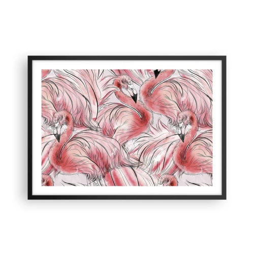 Poster in einem schwarzem Rahmen - Zarte Zeichnungen von rosa Flamingos - 70x50cm - Bird Corps de Ballet - Moderne Wanddekoration für Wohnzimmer und Schlafzimmer ARTTOR