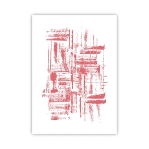 Poster - Rote geometrische Linien auf weißem Hintergrund - 50x70cm - Die rote Stadt - Moderne Wanddekoration für Wohnzimmer und Schlafzimmer ARTTOR