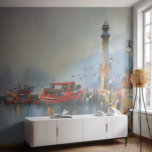 Fototapete Premium Canvas - Am Ende der Welt - Landschaft, Hafen, Leuchtturm - 400x280 cm