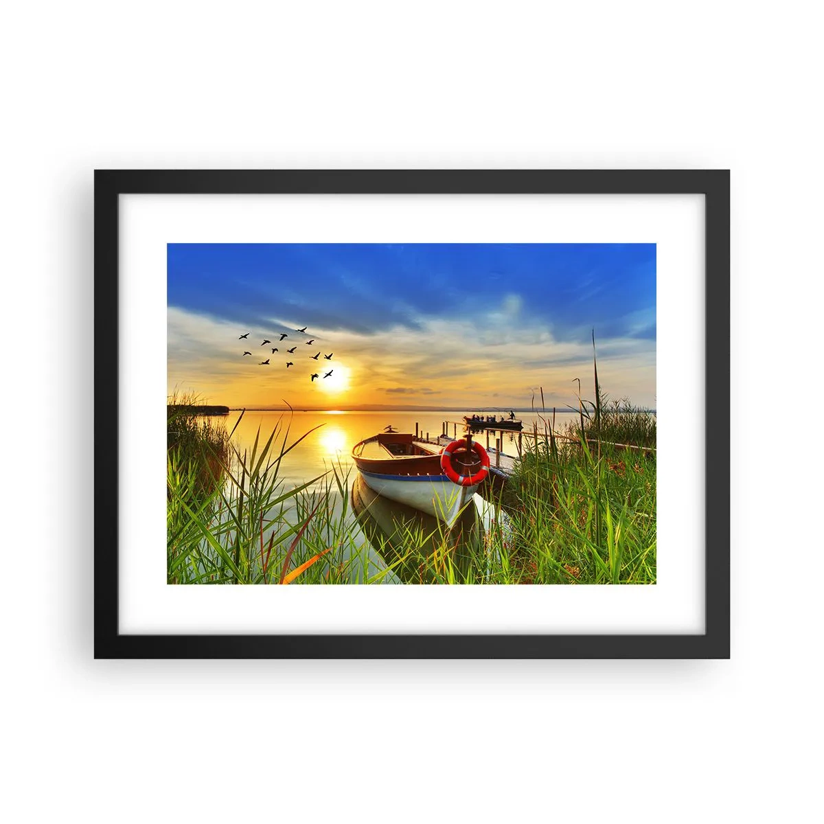 Poster in einem schwarzem Rahmen - Die Kormorane fliegen schon weg - 40x30 cm