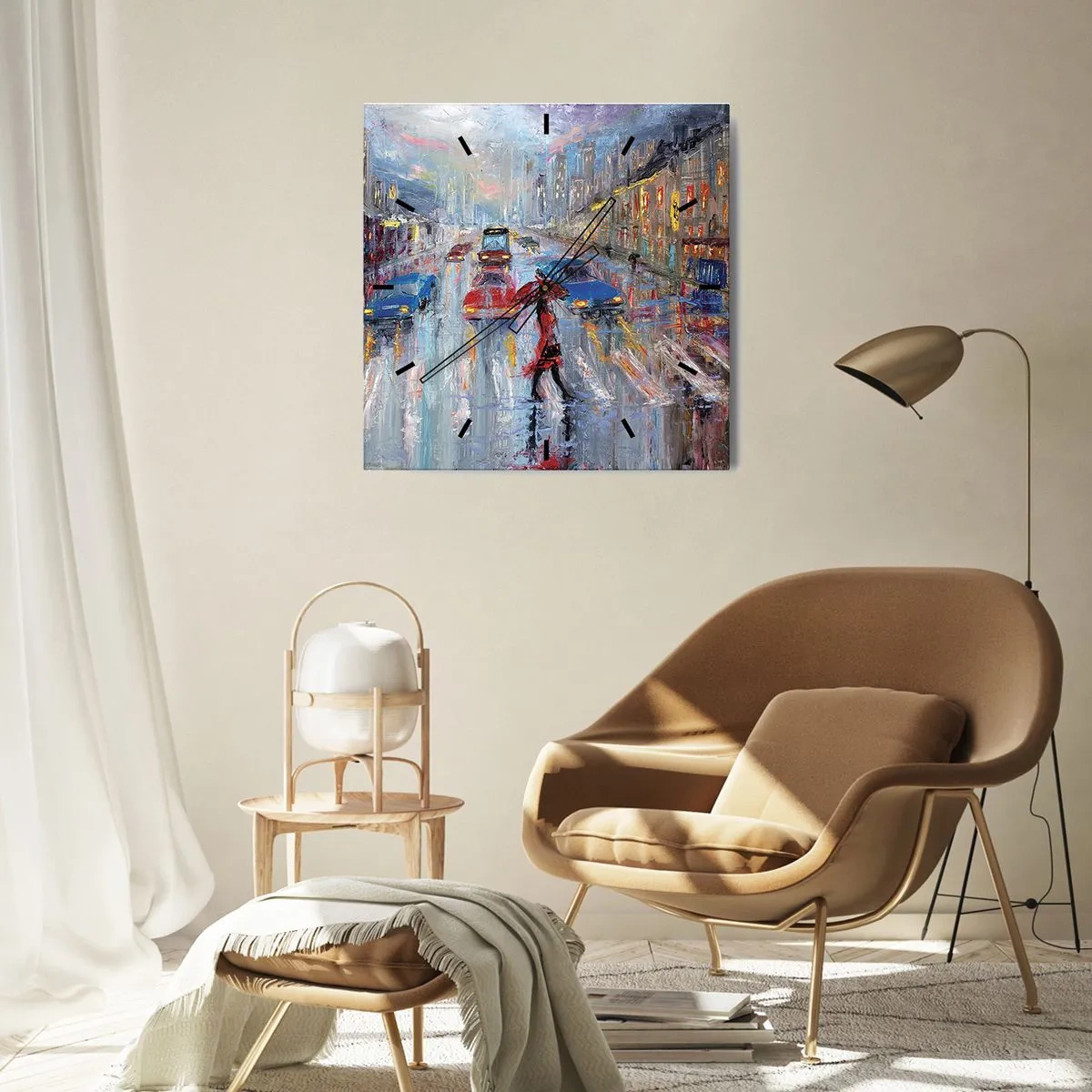 Wanduhr - Glasuhr - Regnerischer Nachmittag in der Stadt - 30x30 cm