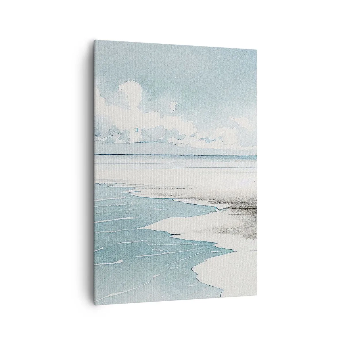 Bild auf Leinwand - Leinwandbild - Ruhiges Meer und Strand in hellen Blautönen - 70x100cm - Sanfte Flut - Moderne Wanddekoration für Wohnzimmer und Schlafzimmer ARTTOR