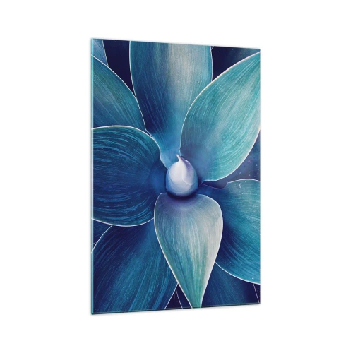 Glasbild - Bild auf glas - Nahaufnahme einer abstrakten Blume in Blautönen - 70x100cm - Bläulich vom Himmel - Moderne Wanddekoration für Wohnzimmer und Schlafzimmer ARTTOR