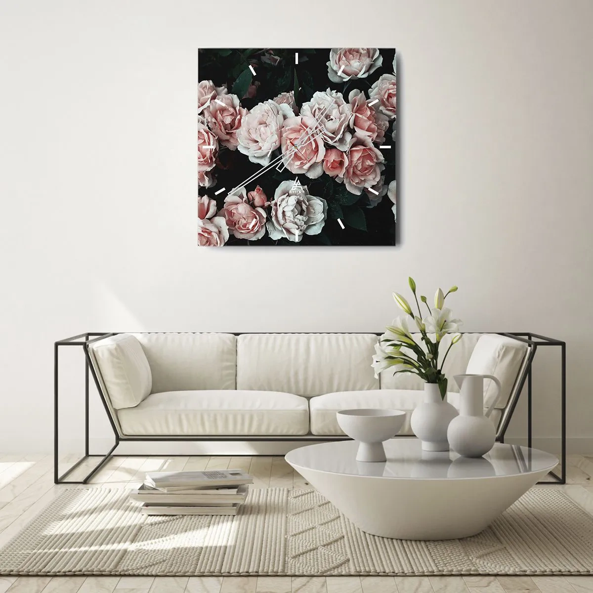 Wanduhr - Glasuhr - Rosen-Ensemble - 30x30 cm