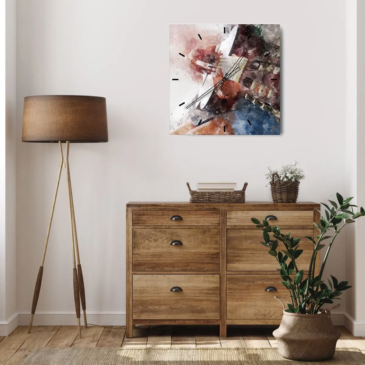 Wanduhr - Glasuhr - Eine künstlerische Interpretation einer Gitarre im Aquarellstil - 30x30cm - Und was halten Sie davon? - Moderne Wanddekoration für Wohnzimmer und Schlafzimmer ARTTOR