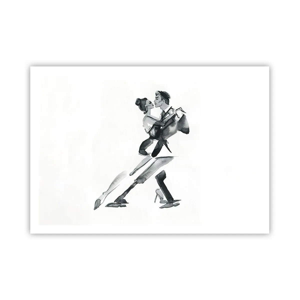 Poster - Eine subtile Illustration eines tanzenden Paares im monochromen Stil. - 100x70cm - In einem Schlag - Moderne Wanddekoration für Wohnzimmer und Schlafzimmer ARTTOR