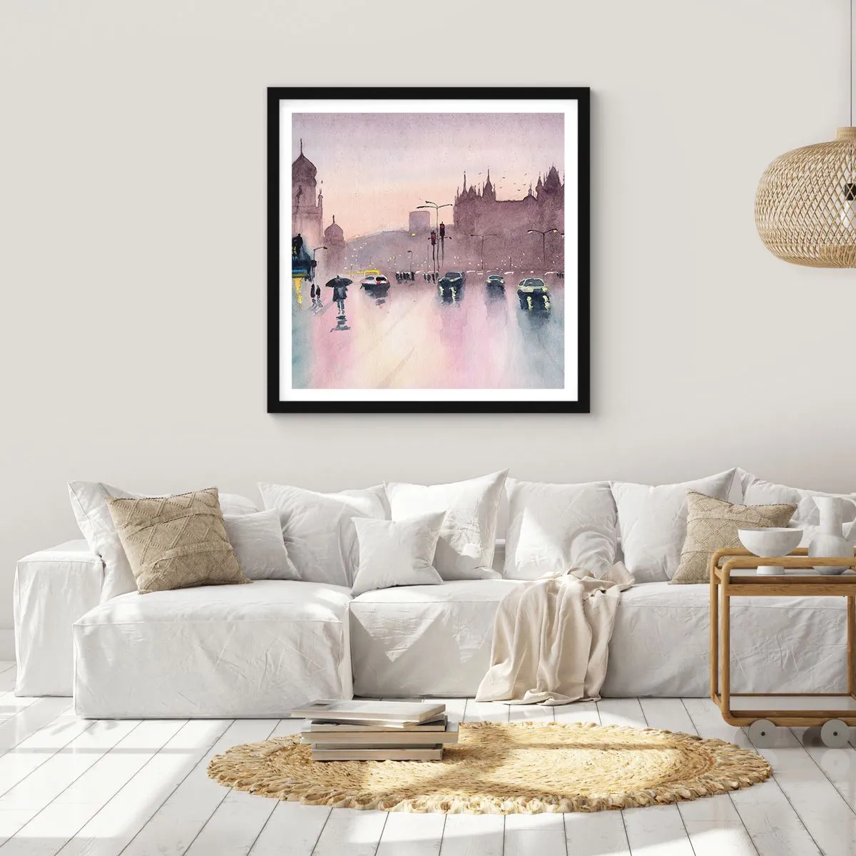 Poster in einem schwarzem Rahmen - Im regnerischen Dunst - 30x30 cm