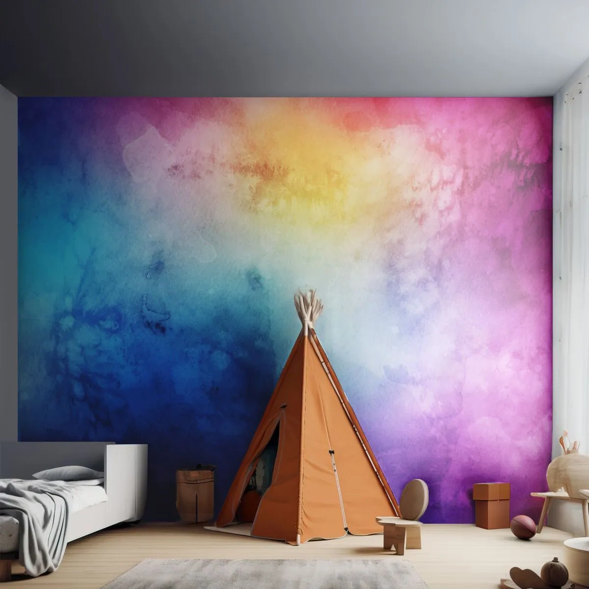 Fototapete Premium Sand - Bunte Aquarell-Abstraktion in Blau- und Rosatönen - 100x70cm - Fast auf Wolke sieben - Moderne Wanddekoration für Wohnzimmer und Schlafzimmer ARTTOR