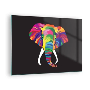 Glasbild - Bild auf glas - Ein bunter Elefant auf schwarzem Hintergrund im künstlerischen Stil - 70x50cm - Der Elefant, der es liebte, im Regenbogen zu baden - Moderne Wanddekoration für Wohnzimmer und Schlafzimmer ARTTOR