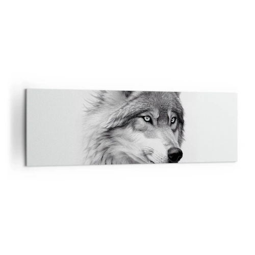 Bild auf Leinwand - Leinwandbild - Ein realistisches Porträt eines Wolfes in Grautönen. - 160x50cm - Alpha – ohne Zweifel - Moderne Wanddekoration für Wohnzimmer und Schlafzimmer ARTTOR
