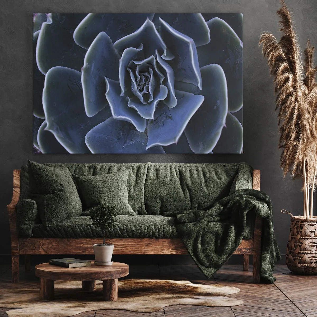 Bild auf Leinwand - Leinwandbild - Nahaufnahme einer grünen Sukkulentenrosette - 120x80cm - Wüstenblume - Moderne Wanddekoration für Wohnzimmer und Schlafzimmer ARTTOR