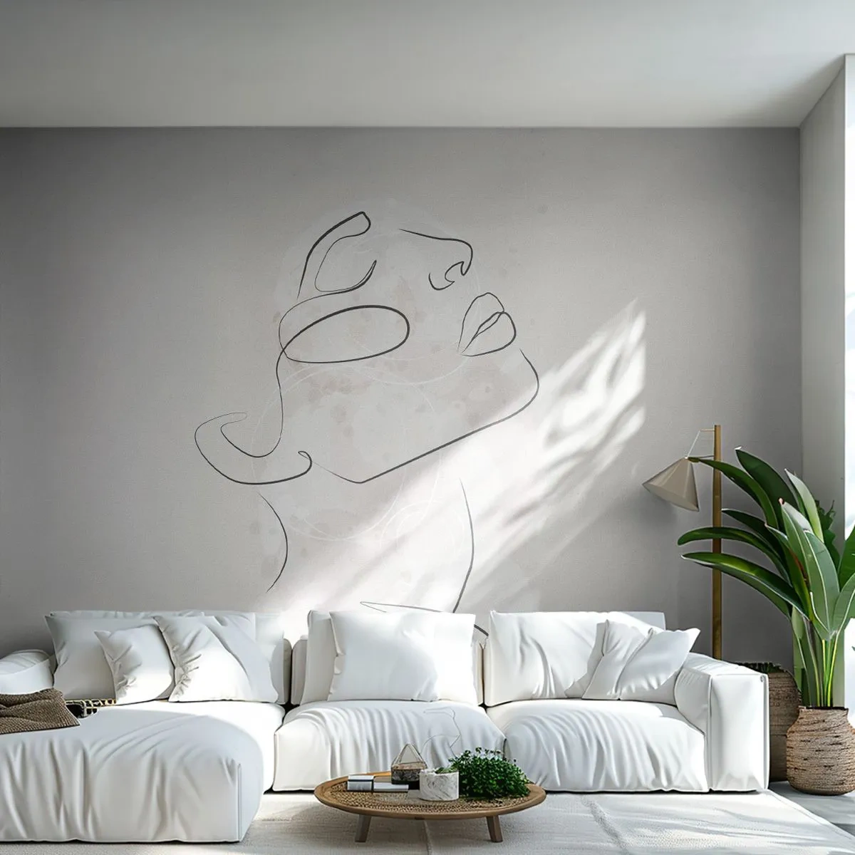 Fototapete Premium Sand - Eine minimalistische Umrissskizze des Gesichts einer Frau - 100x70cm - Die Umrisse eines Traums - Moderne Wanddekoration für Wohnzimmer und Schlafzimmer ARTTOR