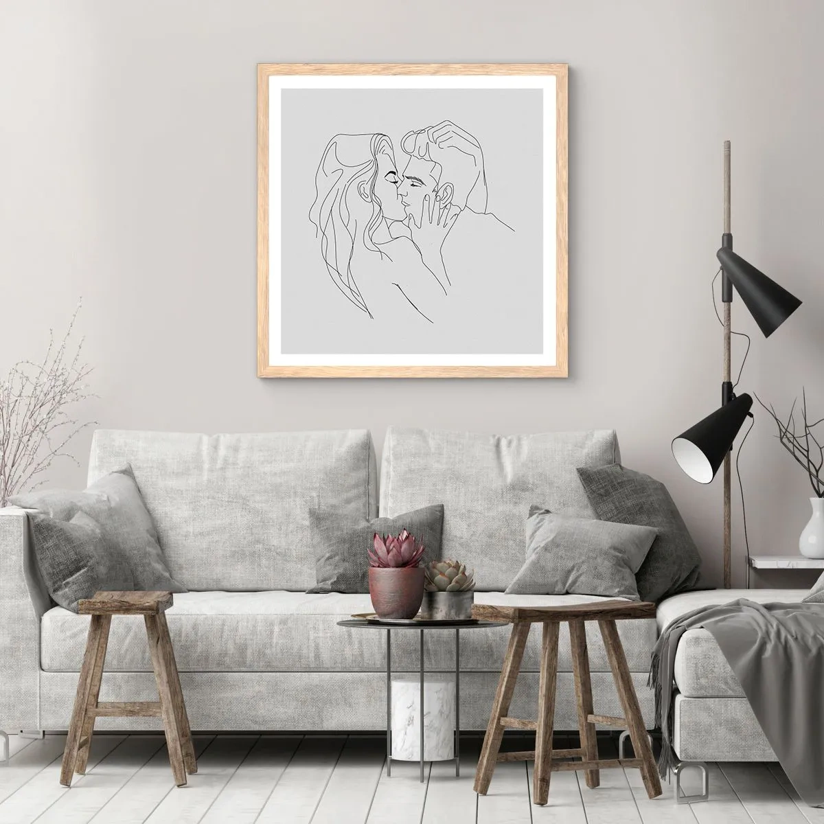 Poster in einem Rahmen aus heller Eiche - Dieselbe Linie - 50x50 cm