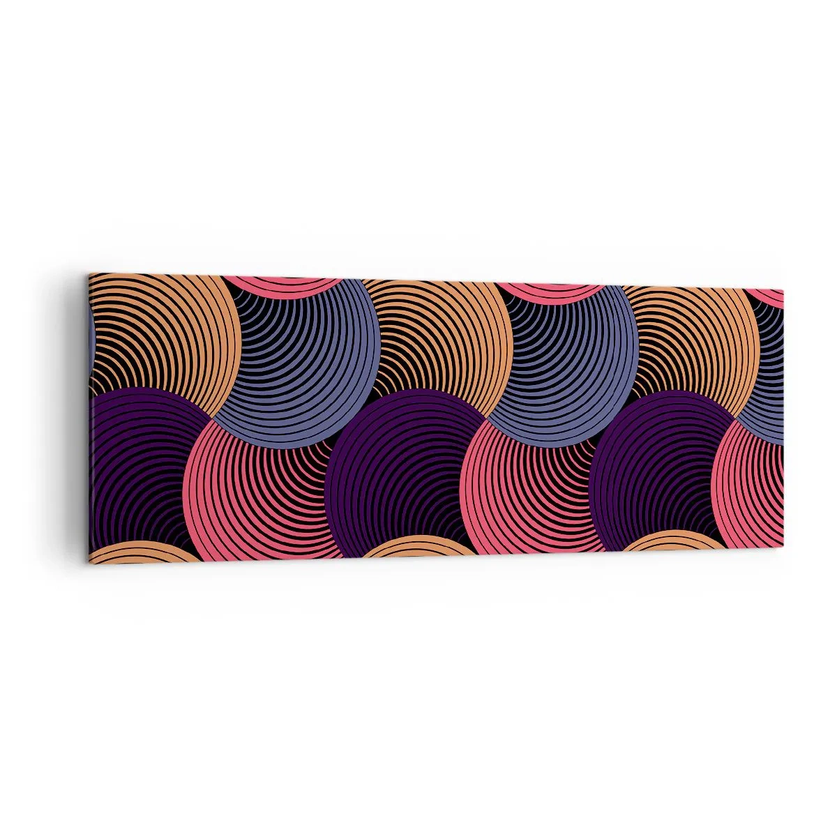 Bild auf Leinwand - Leinwandbild - Geometrische Kreise in Rosa-, Lila- und Goldtönen - 140x50cm - Im kreisenden Rhythmus - Moderne Wanddekoration für Wohnzimmer und Schlafzimmer ARTTOR