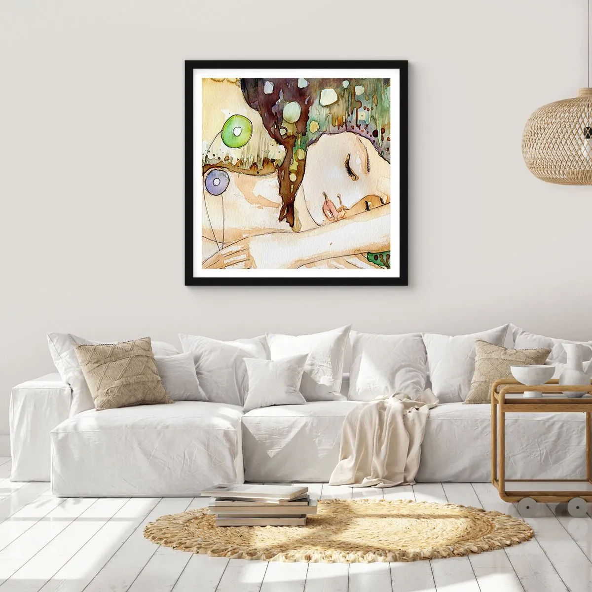 Poster in einem schwarzem Rahmen - Ein smaragd-violetter Traum - 60x60 cm