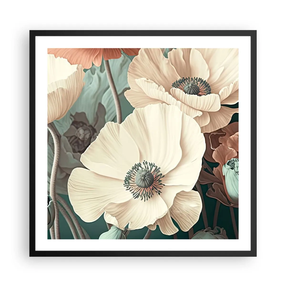 Poster in einem schwarzem Rahmen - Flüstern von Mohnblumen - 60x60 cm