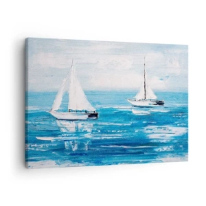 Bild auf Leinwand - Leinwandbild - Yachten auf dem blauen Meer im künstlerischen Stil - 70x50cm - Mit Freund an der Seite - Moderne Wanddekoration für Wohnzimmer und Schlafzimmer ARTTOR